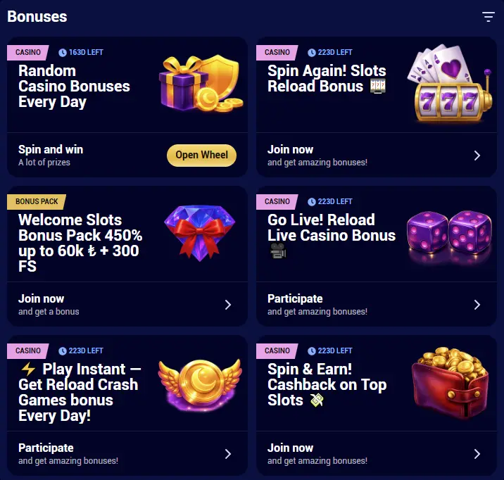 Unique bonuses at Spinay Casino